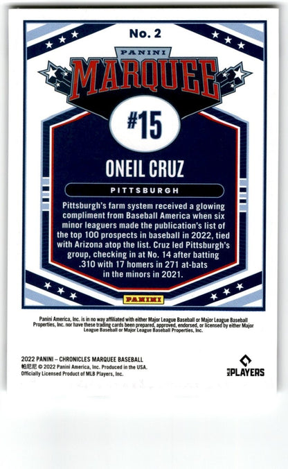 2022 Panini Chronicles Marquee Oneil Cruz Rookie Pittsburgh Pirates #2