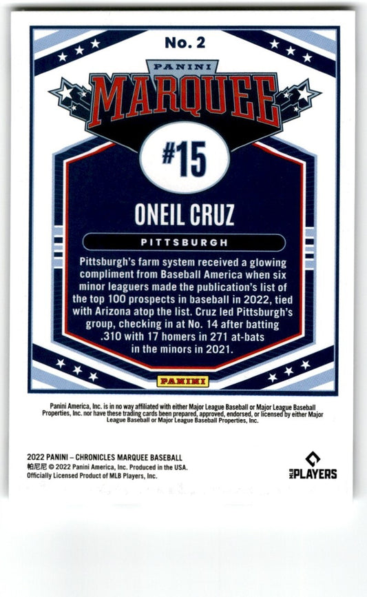 2022 Panini Chronicles Marquee Oneil Cruz Rookie Pittsburgh Pirates #2