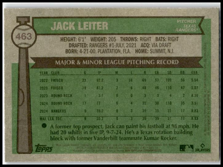2025 Topps Heritage #463 Jack Leiter Rangers
