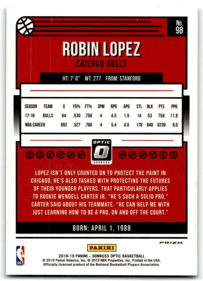 2018-19 Donruss Optic Robin Lopez Chicago Bulls #98