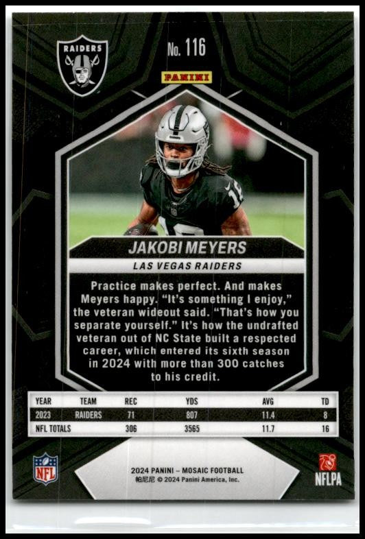 2024 Panini Mosaic #116 Jakobi Meyers Las Vegas Raiders