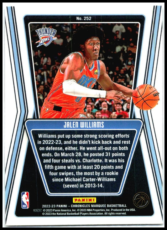 2022-23 Panini Chronicles Pink #252 Jalen Williams Rookie Oklahoma City Thunder