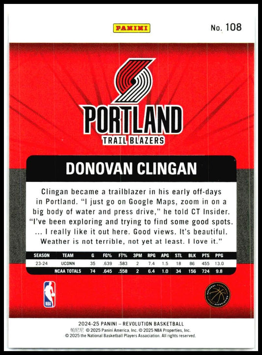2024-25 Panini Revolution #108 Donovan Clingan Rookie Portland Trail Blazers