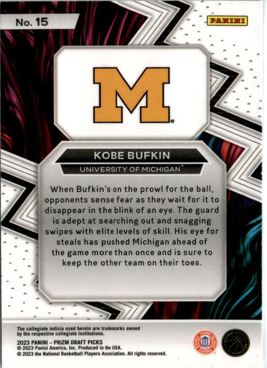 2023 Prizm Draft Picks Fearless #15 Kobe Bufkin Michigan Wolverines /Hawks