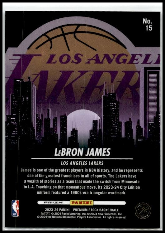 2023-24 Hoops Premium Stock City Edition #15 Lebron James Los Angeles Lakers