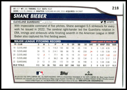 2023 Topps Big League #218 Shane Bieber Cleveland Guardians