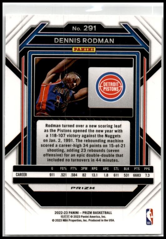 2022-23 Panini Prizm Prizms Ice #291 Dennis Rodman Detroit Pistons