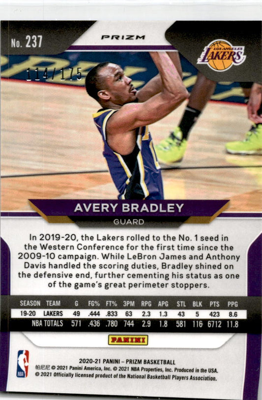 2020 Prizm Fast Break Blue Prizm#237 Avery Bradley /175  Sacramento Kings