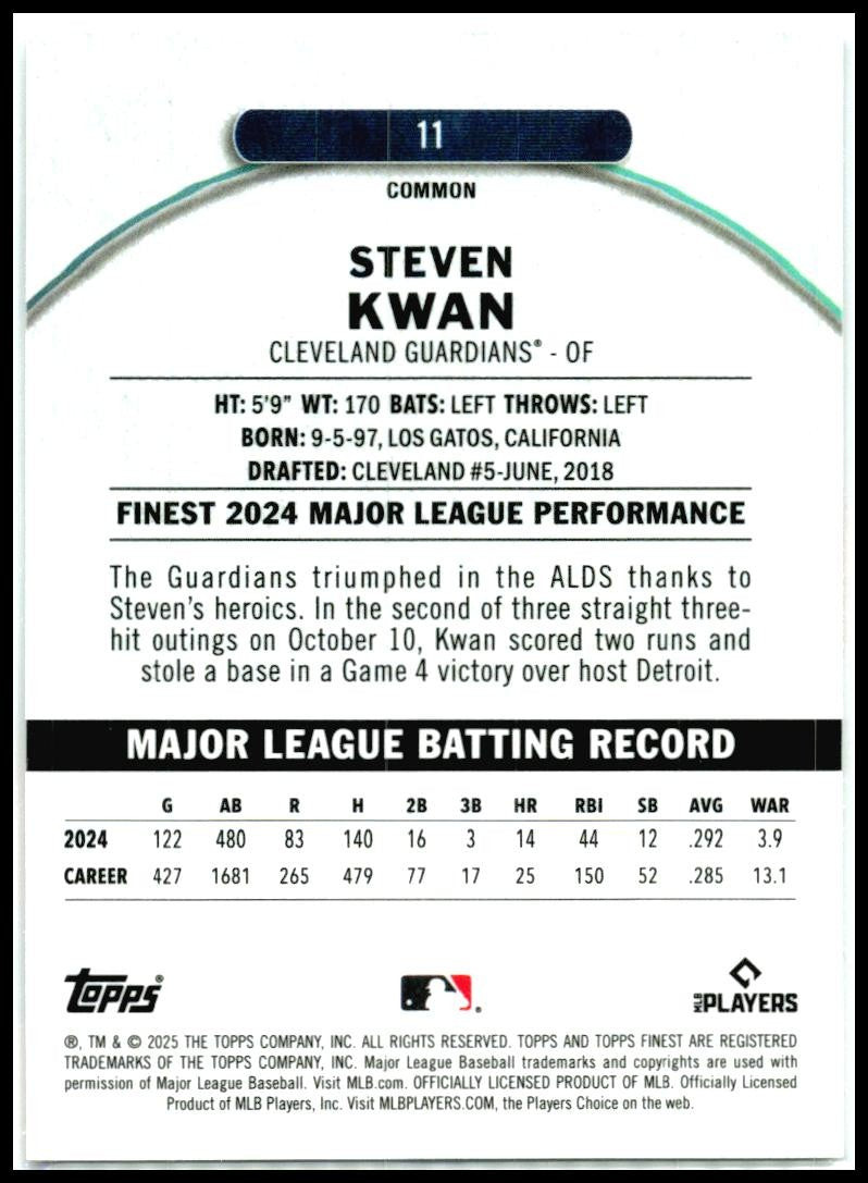 2025 Topps Finest #11 Steven Kwan Cleveland