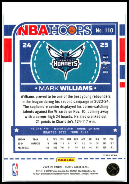 2024-25 Hoops Blue Scope #110 Mark Williams #/99 Charlotte Hornets