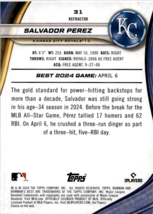 2024 Bowman's Best Refractors #31 Salvador Perez Kansas City Royals