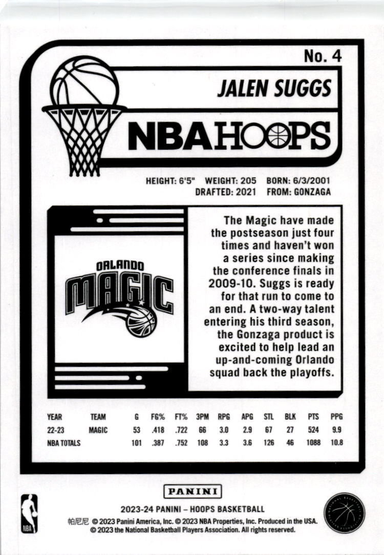 2023-24 Hoops Winter #4 Jalen Suggs Orlando Magic