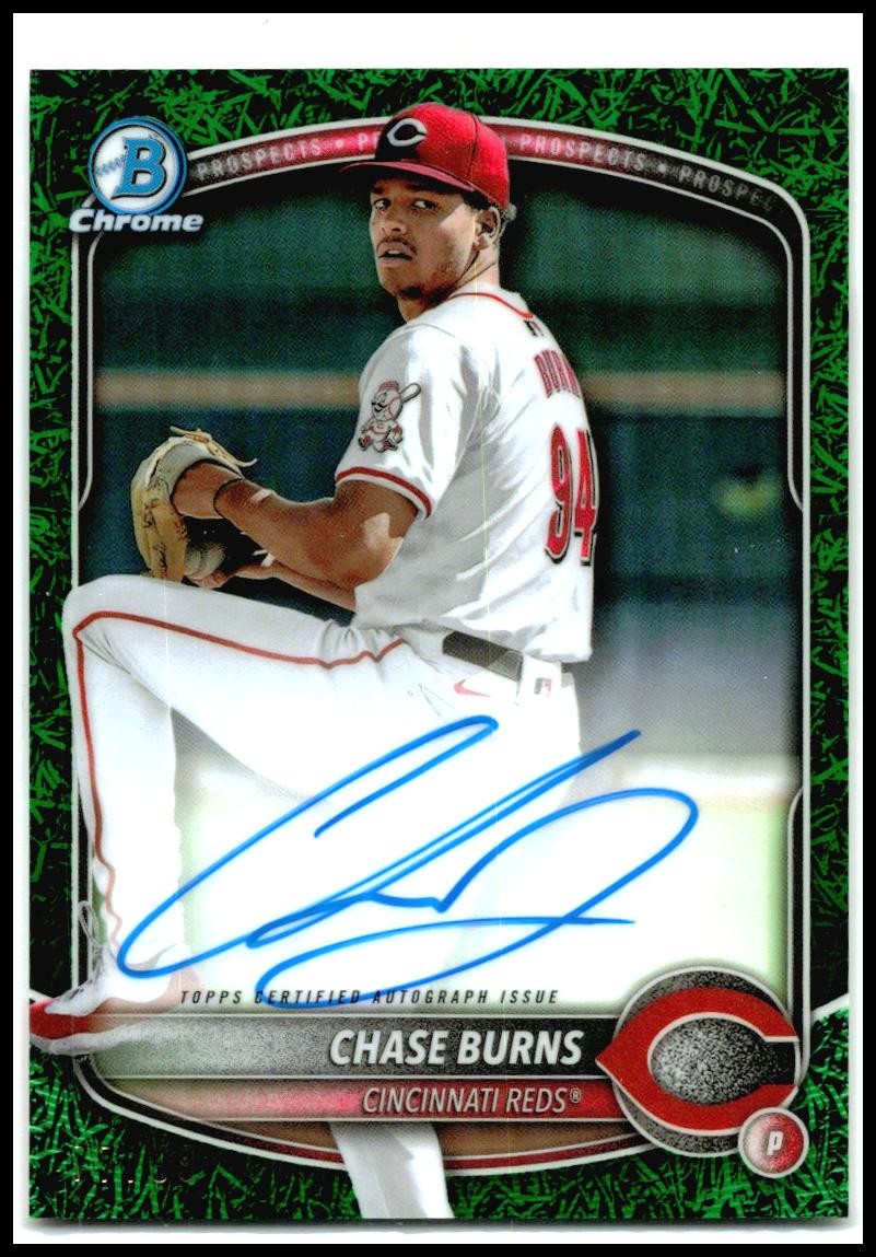 2025 Bowman Chrome Auto Green Grass #CPA-CB Chase Burns Auto /99 Cincinnati Reds