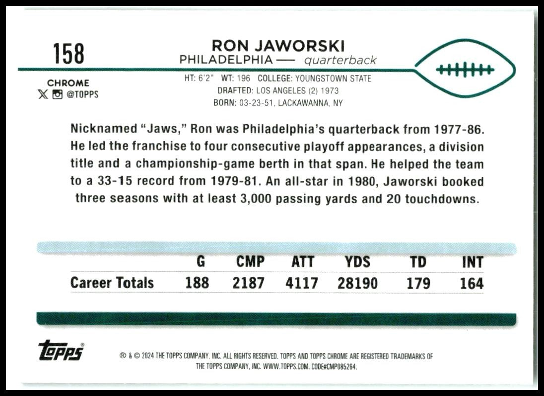 2024 Topps Chrome #158 Ron Jaworski Philadelphia Eagles