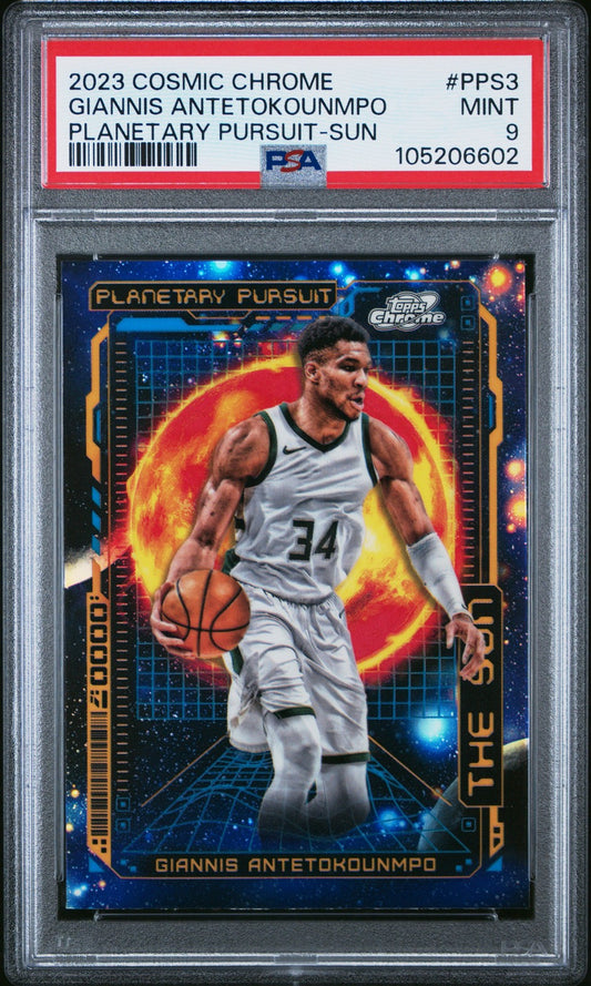 2023 Cosmic Chrome Planetary Pursuit Planetary Pursuit-Sun #PPS3 Giannis PSA 9