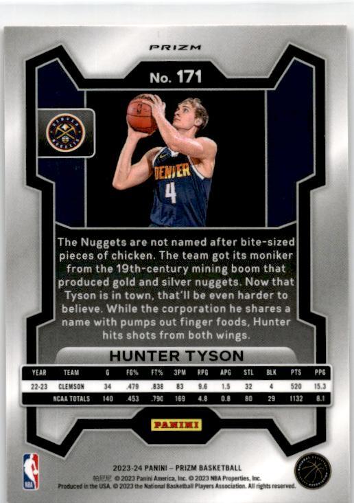 2023-24 Panini Prizm Prizms Orange Ice #171 Hunter Tyson Rookie Denver Nuggets
