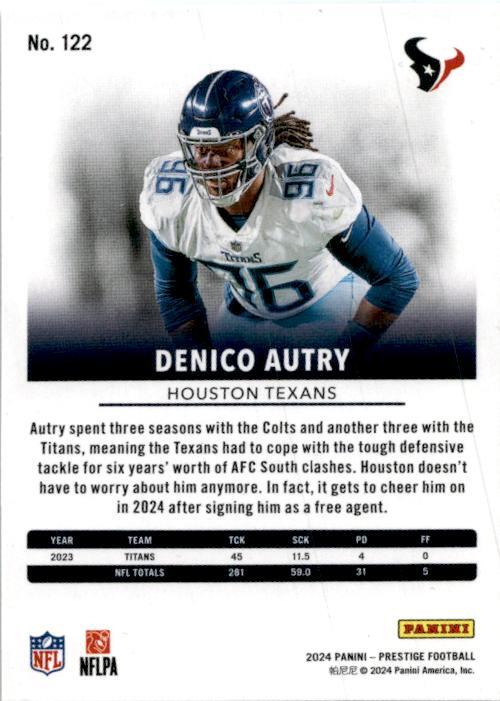 2024 Panini Prestige Green Xtra Points #122 Denico Autry #/299 Houston Texans
