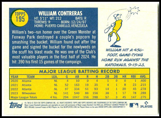 2024 Topps Archives #195 William Contreras Milwaukee Brewers