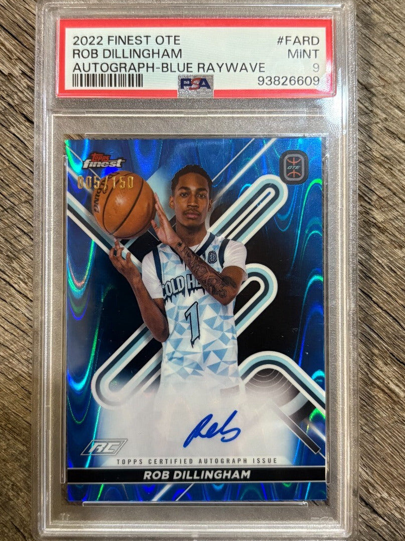 2022-23 Topps Finest OTE  Blue Raywave Auto Rob Dillingham RC SP /150 PSA 9 Mint