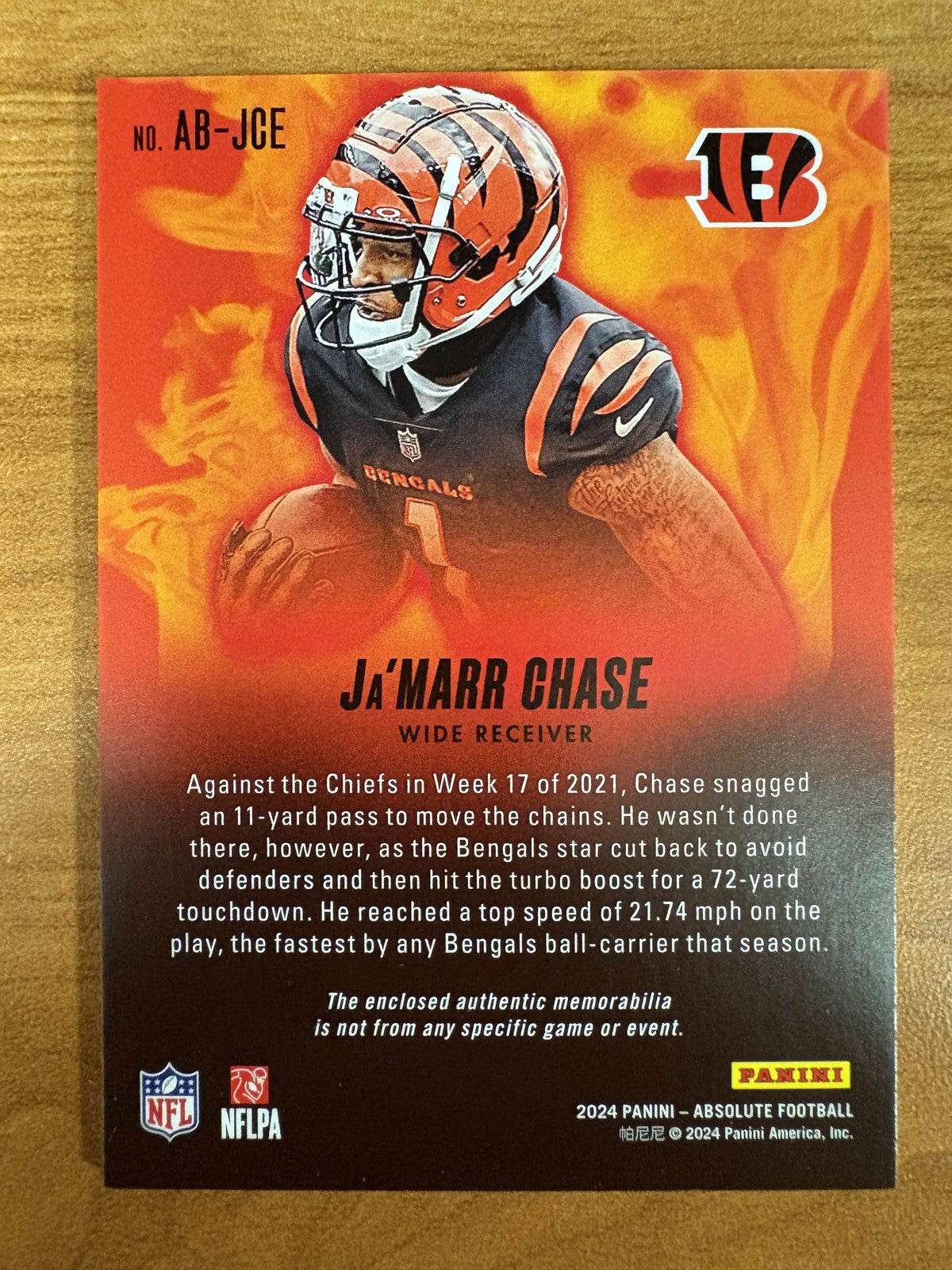 2024 Panini Absolute Absolute Burners #AB-JCE Ja'Marr Chase Cincinnati Bengals