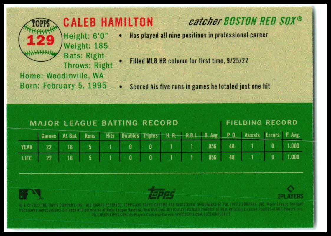 2023 Topps Chrome Platinum Anniversary #129 Caleb Hamilton Rookie Boston Red Sox