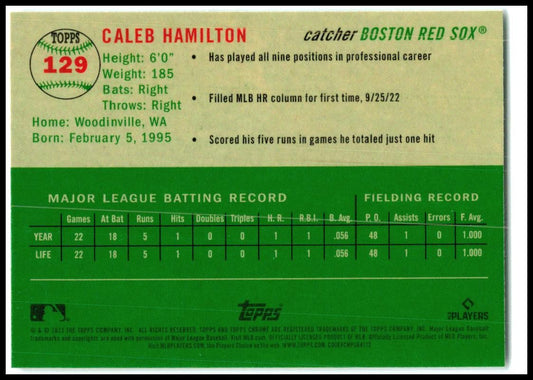 2023 Topps Chrome Platinum Anniversary #129 Caleb Hamilton Rookie Boston Red Sox