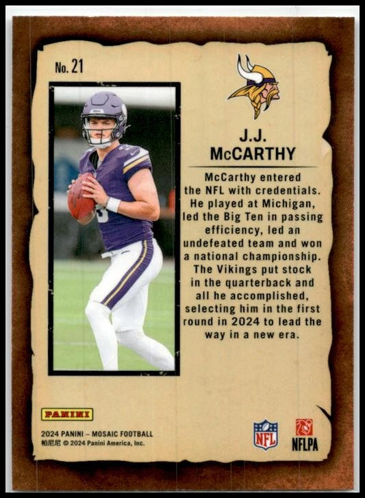 2024 Panini Mosaic Notoriety #21 J.J. McCarthy Minnesota Vikings