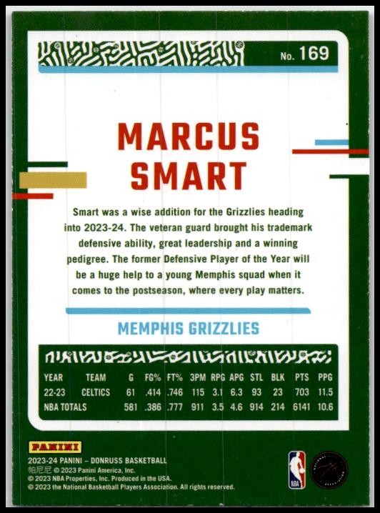 2023-24 Donruss Green Laser Holo #169 Marcus Smart Memphis Grizzlies