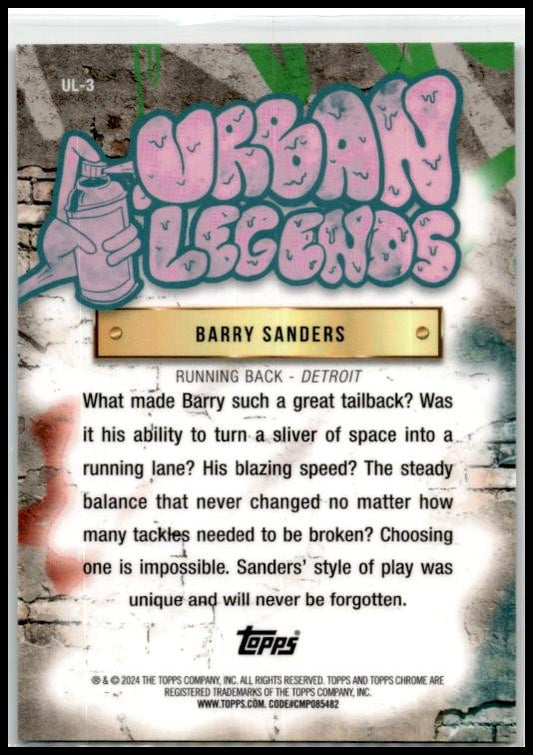 2024 Topps Chrome Urban Legends #UL-3 Barry Sanders Detroit Lions