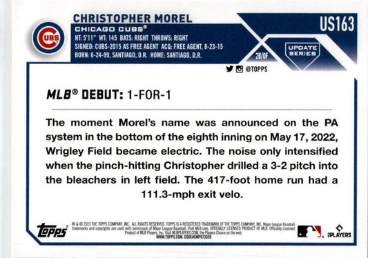 2023 Topps Update Orange and Black Foil #US163 Christopher Morel Chicago Cubs