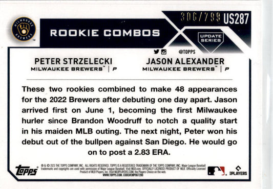 2023 Topps Update Purple Foil #US287 Strzelecki / Alexander Milwaukee Brewers