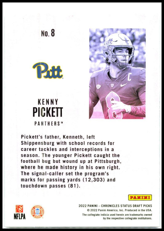 2022 Panini Chronicles Draft Picks Status #8 Kenny Pickett Pittsburgh Panthers