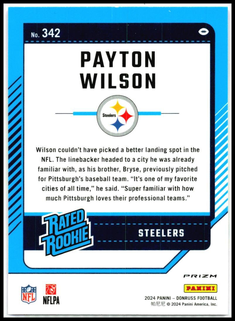 2024 Donruss Optic Rated Rookies Preview Pink #342 Payton Wilson Rookie Steelers