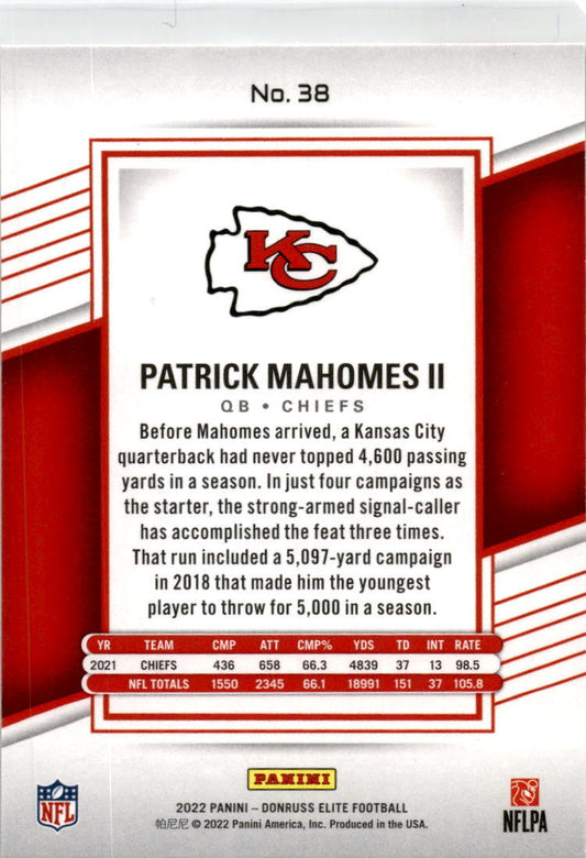 2022 Donruss Elite #38 Patrick Mahomes II