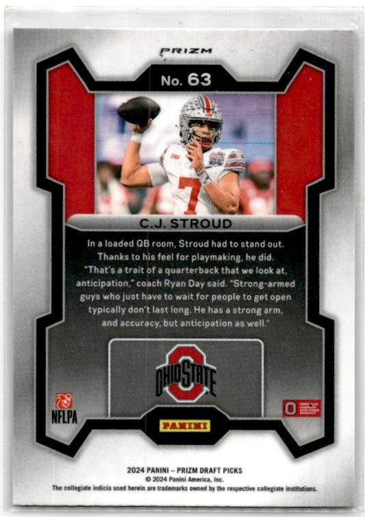 2024 Panini Prizm Draft Picks Purple Wave #63 CJ Stroud Ohio State Buckeyes