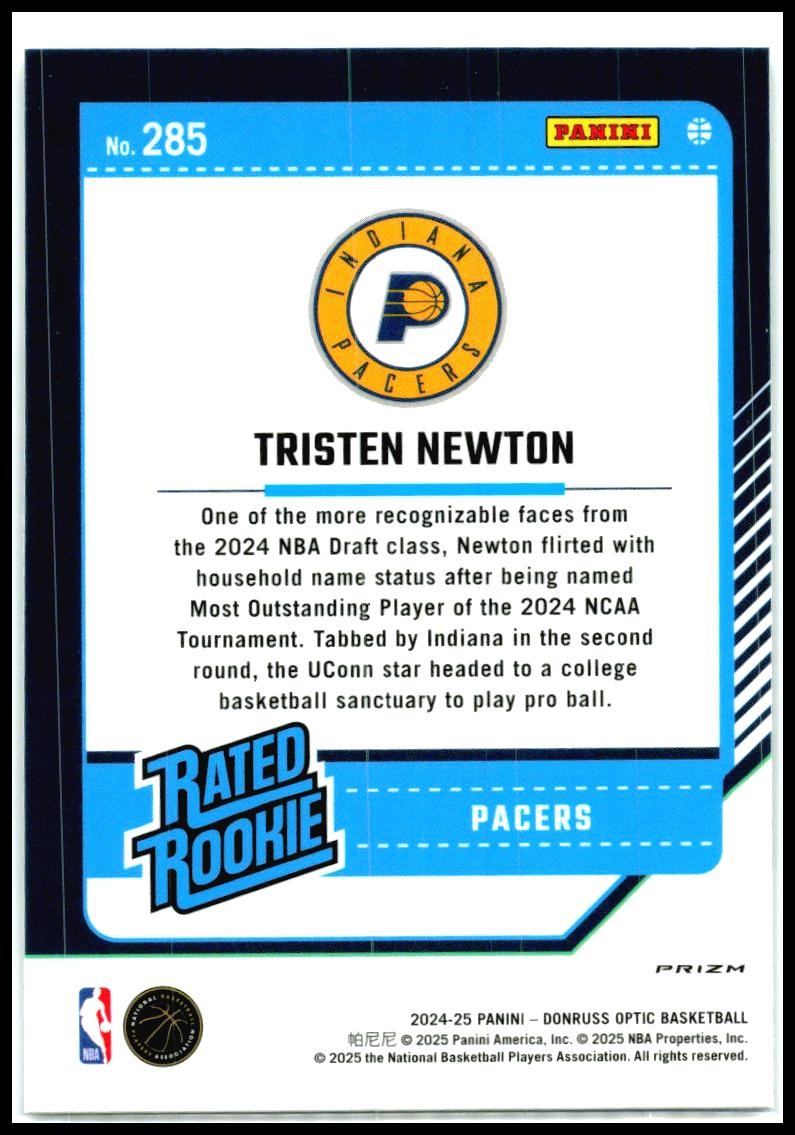 2024-25 Donruss Optic Holo #285 Tristen Newton Rookie Indiana Pacers