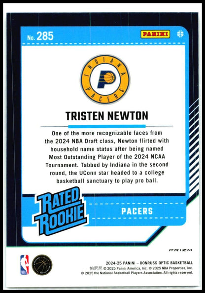 2024-25 Donruss Optic Holo #285 Tristen Newton Rookie Indiana Pacers
