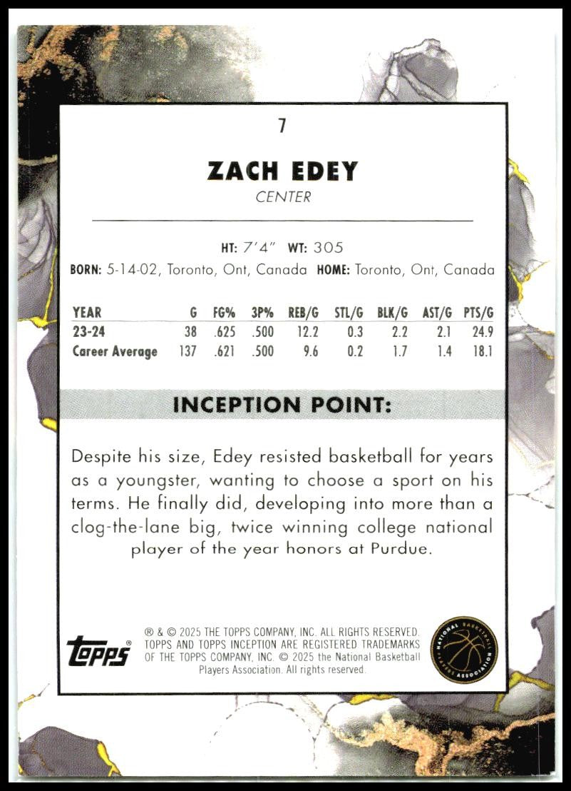 2024-25 Topps Inception Purple #7 Zach Edey Rookie #/150 Memphis Grizzlies