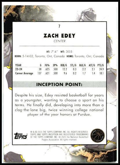 2024-25 Topps Inception Purple #7 Zach Edey Rookie #/150 Memphis Grizzlies