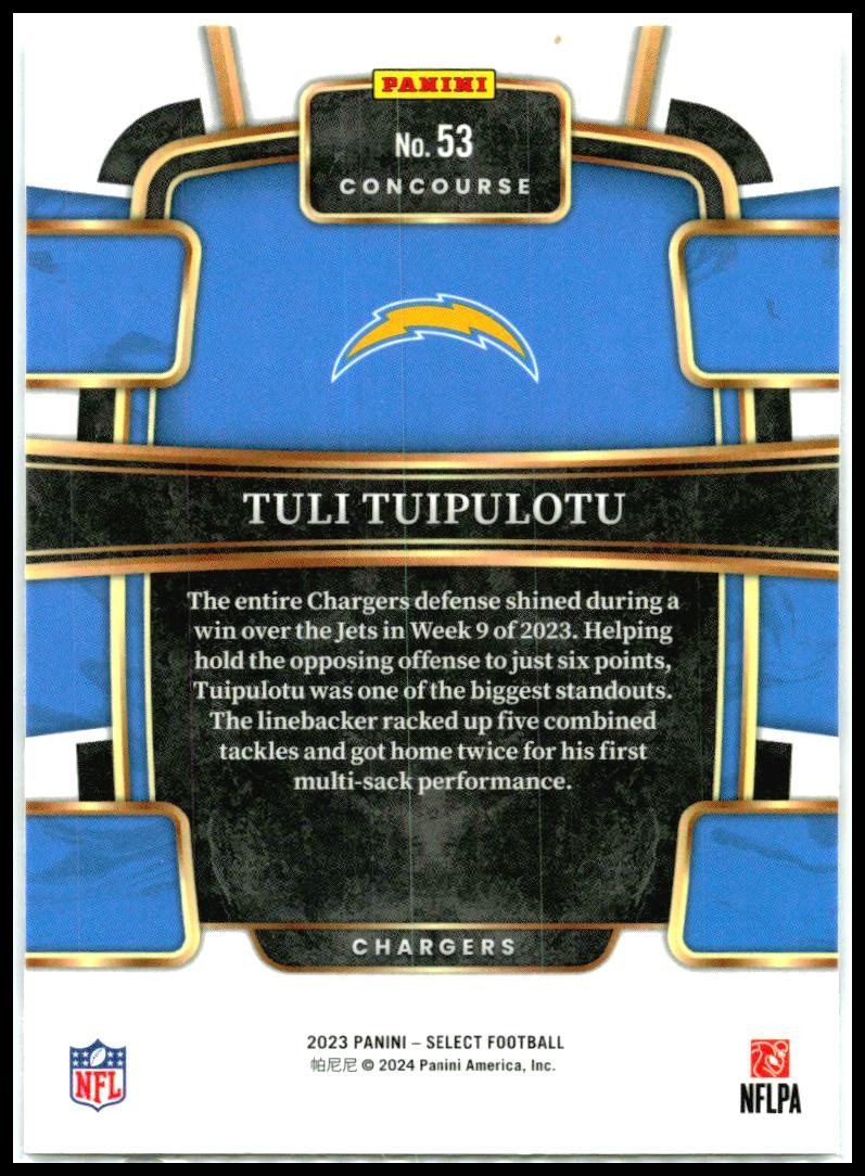 2023 Panini Select #53 Tuli Tuipulotu Rookie Los Angeles Chargers