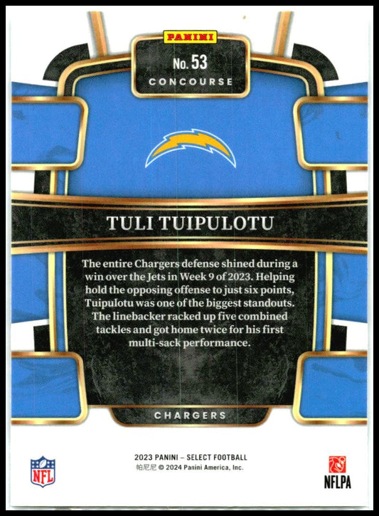 2023 Panini Select #53 Tuli Tuipulotu Rookie Los Angeles Chargers