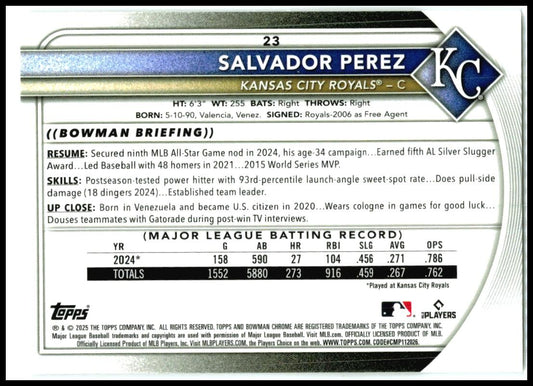 2025 Bowman Chrome #23 Salvador Perez Royals