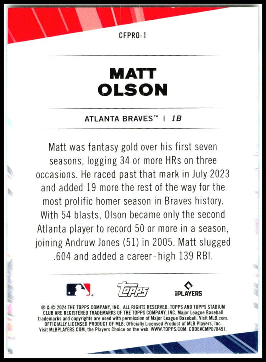 2024 Stadium Club Chief Fantasy Professionals #CFPRO-1 Matt Olson Atlanta Braves