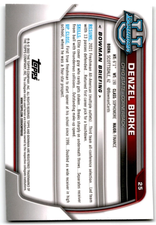 2022 bowman chrome university Denzel Burke Ohio State Buckeyes #25