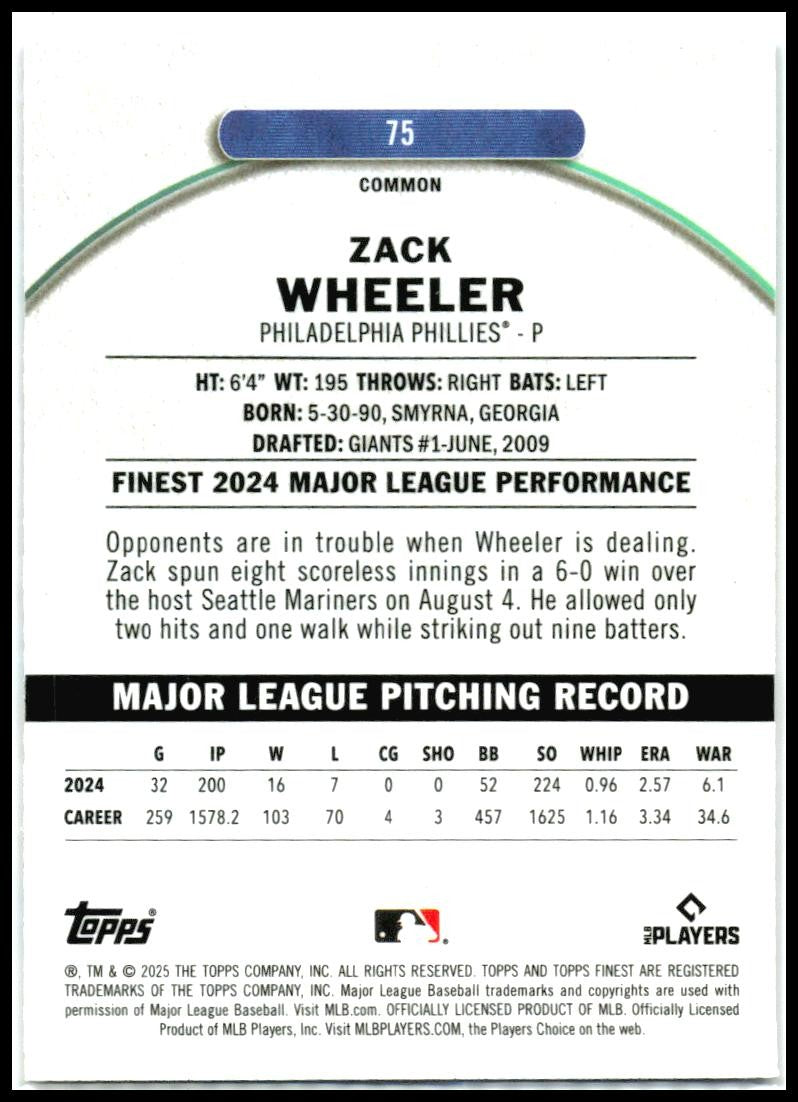 2025 Topps Finest MAGENTA REFRACTOR /300 #75 Zack Wheeler