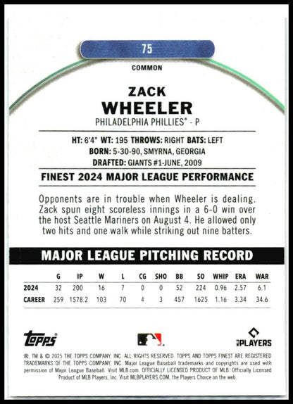 2025 Topps Finest MAGENTA REFRACTOR /300 #75 Zack Wheeler