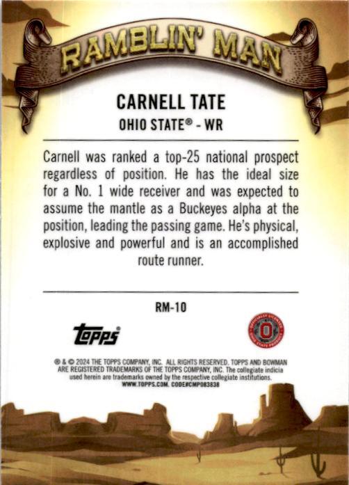 2024 Bowman University Chrome Ramblin’ Man #RM-10 Carnell Tate Buckeyes