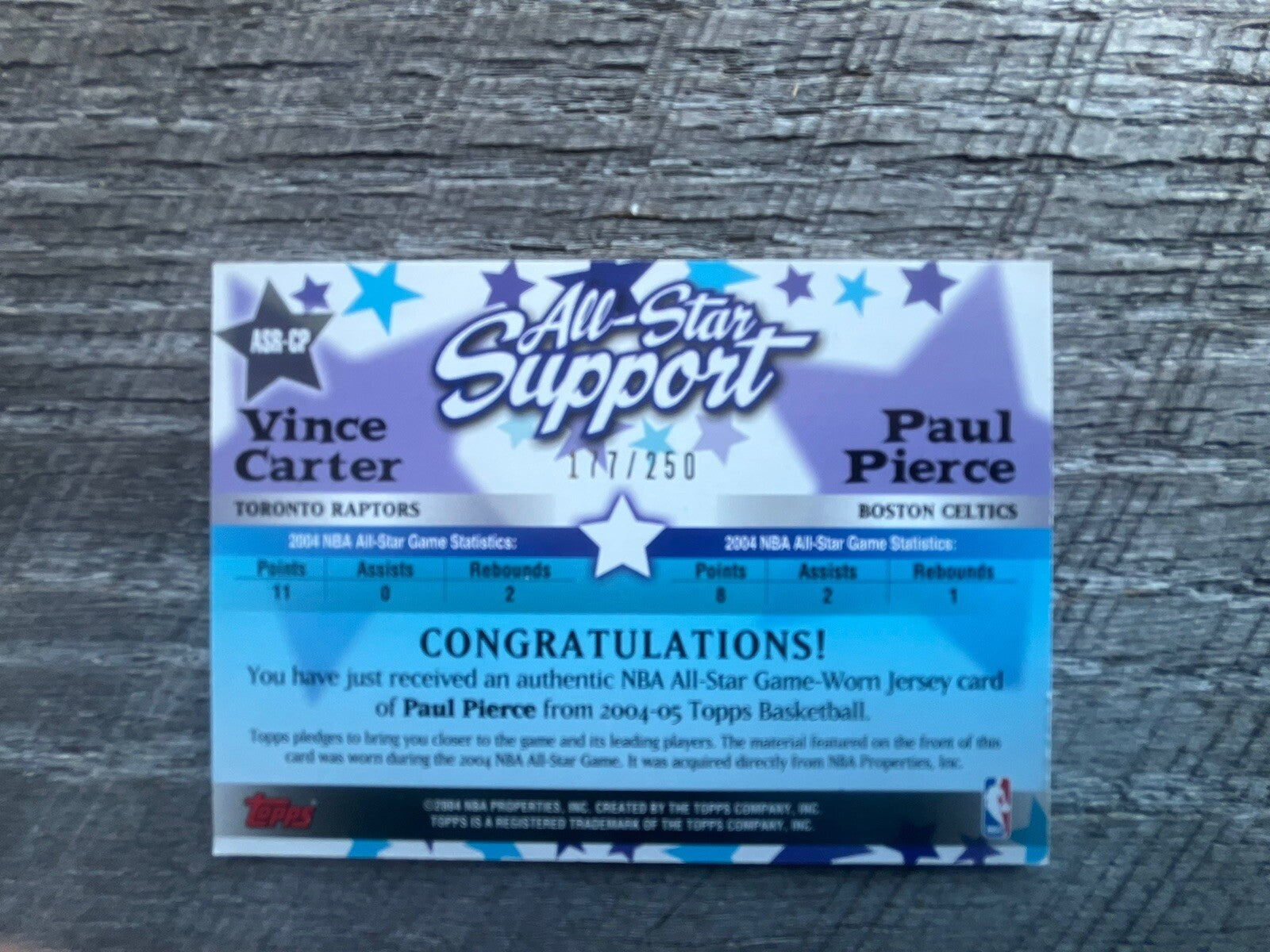 2004-05 Topps All-Star Support Relics #ASR-CP Vince Carter Paul Pierce  /250