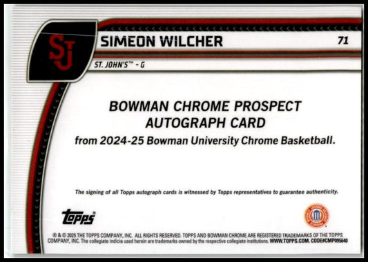 2024-25 Bowman University Chrome Green Shimmer #71 Simeon Wilcher Red Storm