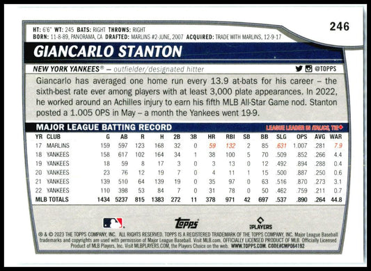 2023 Topps Big League Rainbow Foil #246 Giancarlo Stanton New York Yankees